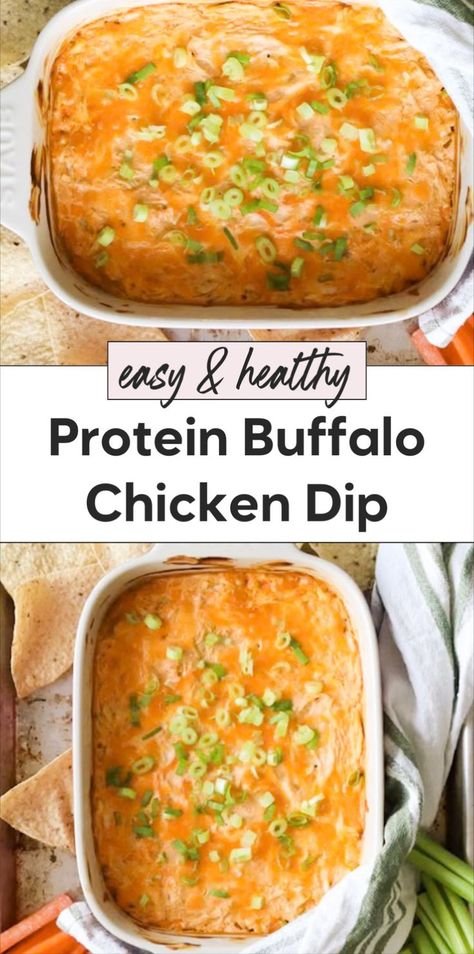 This high protein buffalo chicken dip is a healthy, lightened up buffalo chicken dip made with cottage cheese and Greek yogurt. It’s gooey, cheesy, and lower calorie, making it the perfect delicious appetizer for any occasion. Dip With Greek Yogurt, Healthy Buffalo Chicken Dip, Easy Delicious Appetizers, Cottage Cheese Dips, Chicken Dip Recipe, Buffalo Chicken Dip Recipe, Fruit Appetizers, Healthy Buffalo Chicken, Healthy Dips