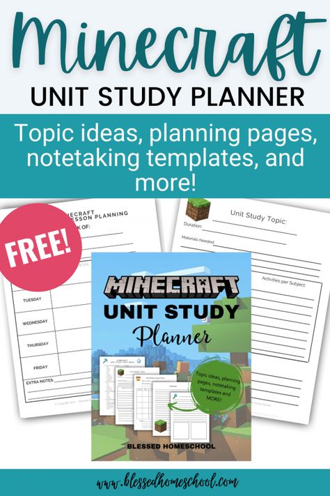 Unit Study Planner, Minecraft Activities, Study Planner Printable Free, Unit Studies Homeschool, Study Planner Printable, Weekly Planner Free, Typing Skills, Bible Study Printables, Elementary Lesson Plans