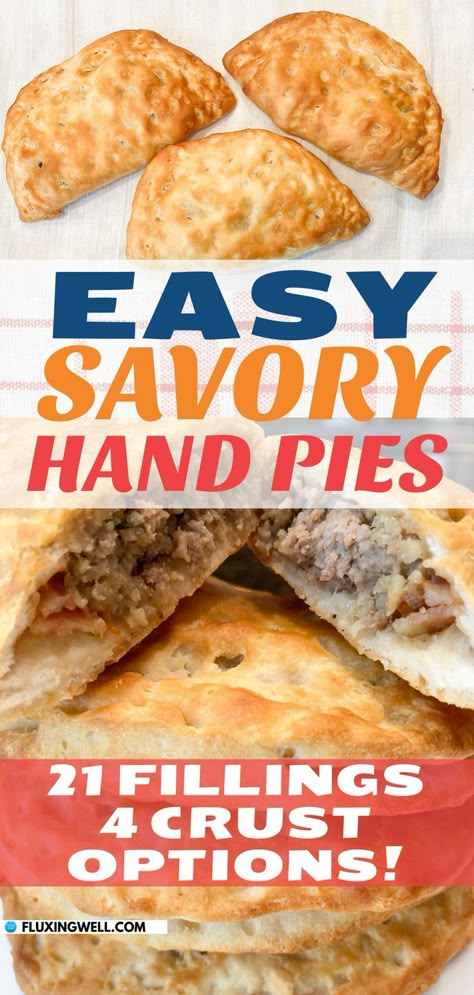 easy savory hand pies baked and ready to eat for lunch, a snack, or an appetizer Hand Pie Crust Recipe, Meat Hand Pie Recipe, Savory Hand Pie, Easy Homemade Pie Crust, Easy Hand Pies, Savory Hand Pies Recipes, Easy Homemade Pie, Easy Pie Crust Recipe, Fried Hand Pies