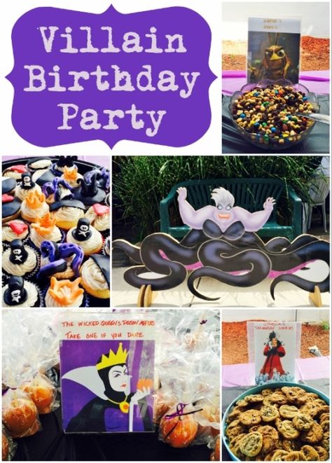 Villains Birthday Party DIY Inspired Disney Villian Birthday Party, Villian Birthday Party, Villian Themed Party, Ursula Party Ideas, Villians Birthday Party, Villian Party Ideas, Ursula Birthday Party, Disney Villain Party Ideas, Villain Halloween Party