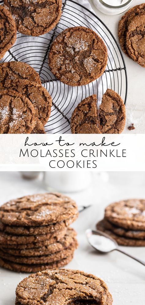 Molasses Walnut Cookies, Apple Molasses Cookies, Cinnamon Crinkle Cookies Recipe, Ginger Molasses Cookies Chewy, Ginger Crinkles, Molasses Crinkles Recipe, Blackstrap Molasses Recipes, Molasses Ginger Cookies, Molasses Crinkles