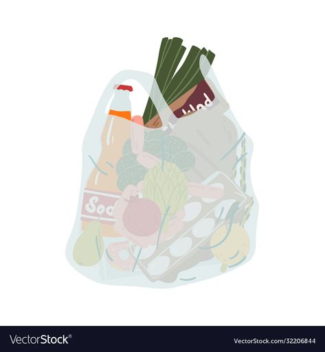 Plastic Bag Illustration, Drink Vector, Food Vector, Bag Illustration, Flat Illustration, Different Recipes, Plastic Bag, Adobe Stock, Print On Demand