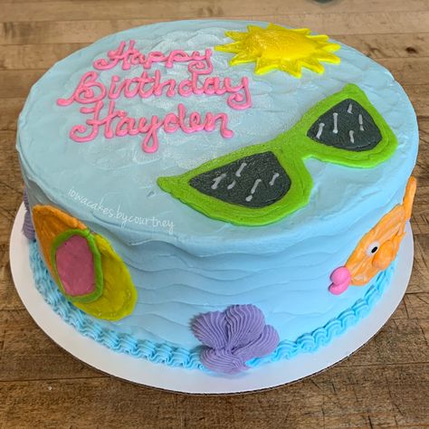 Pool Party Sheet Cake, Pool Party Cookie Cake, Beach Birthday Cake Kids, Summer Theme Cake Ideas, Splish Splash Birthday Cake, Summer Cake Ideas Decorating, Summer Sheet Cake Designs, Pool Theme Cake, Summer Themed Cakes