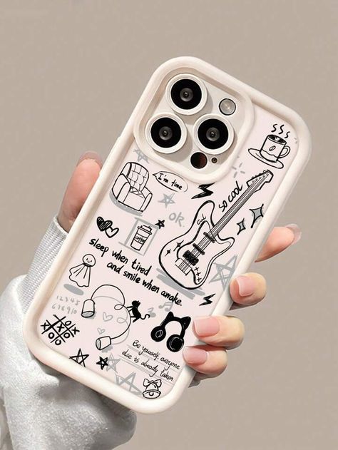 1pc Black & Grey Doodle Guitar Patterned Phone Case Grunge | SHEIN USA Doodles For Phone Case, Doodle Phone Case, Guitar Patterns, Diy Iphone Case, Iphone 11 Pro Max Case, Phone Case For Iphone 11, Case For Iphone 11, Music Design, Diy Phone