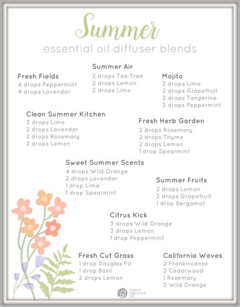 Diffuser Blends for Summer using Essential Oils | chemical free home | todayscreativelife.com Summer Diffuser Blends, Summer Essential Oils, Doterra Diffuser Blends, Essential Oil Combinations, Soya Mumu, Doterra Essential Oils Recipes, Essential Oil Diffuser Blends Recipes, Magia Das Ervas, Young Living Essential Oils Recipes