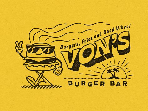 Von's Burger Bar by Nebojsa Matkovic on Dribbble Burger Logo Design Creative, Fast Food Logo Ideas, Fast Food Logo Design Ideas, Food Character Design, Fast Food Logo Design, Fast Food Branding, Food Logo Ideas, Fast Food Logo, Character Branding