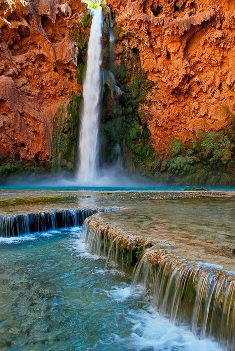 Mooney Falls - Havasupai, Arizona Havasupai Arizona, Mooney Falls, Fellow Travelers, Chasing Waterfalls, Peaceful Place, Water Falls, Haim, Peaceful Places, Beautiful Sights