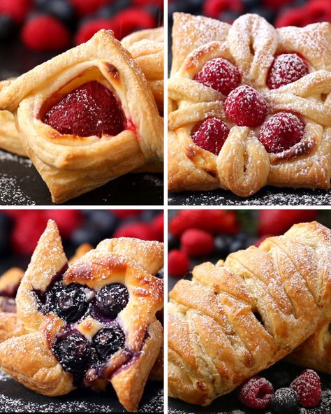 Puff Pastry Four Ways Strawberry Puff Pastry, Apple Puff Pastry, Puff Pastry Desserts, Frozen Puff Pastry, Beautiful Desserts, Puff Pastry Recipes, Pastry Desserts, Pastry Recipes, Puff Pastry