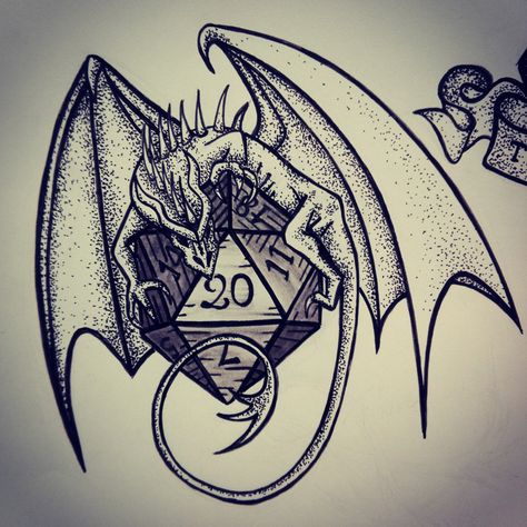 DISPO POUR TATTOO #spirartgraphique #flashtattoo #dice #dragon #dotwork #rpg #roleplaygame Dungeon Master Tattoo Ideas, Boardgame Tattoo Ideas, Dnd Tattoos Ideas, Dnd Rogue Tattoo, Dungeons And Dragons Dice Art, Dnd Tatoos Ideas, Dnd Dragon Tattoo, D&d Tattoo Ideas, D&d Tattoo