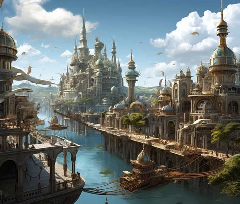 Steampunk Images, Desert City, Fantasy Village, Clock Gears, Creative Media, Fantasy Island, Fantasy City, Fantasy Castle, Fantasy Setting