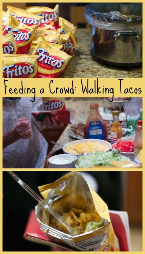 Walking Tacos--Great Party Food A great party food for adults kids.  Super bowl party food, tailgating party food idea, feeding a bunch of kids Kids Super Bowl Party, Walking Taco Bar, Party Food For Adults, Super Bowl Party Food, Tailgate Party Food, Walking Tacos, Bowl Party Food, Football Party Food, Superbowl Snacks