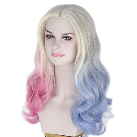 Amazon.com: Missuhair Women's Long Wavy 2 Dyeing Color Blonde Blue Pink Wig Halloween Costume Wig : Clothing, Shoes & Jewelry Duo Cosplay Ideas, Harley Quinn Clothes, Duo Cosplay, Pigtail Wig, Blue Cosplay, Wallpaper Glitter, Iphone Wallpaper Glitter, Harley Quinn Costume, Witchy Tips