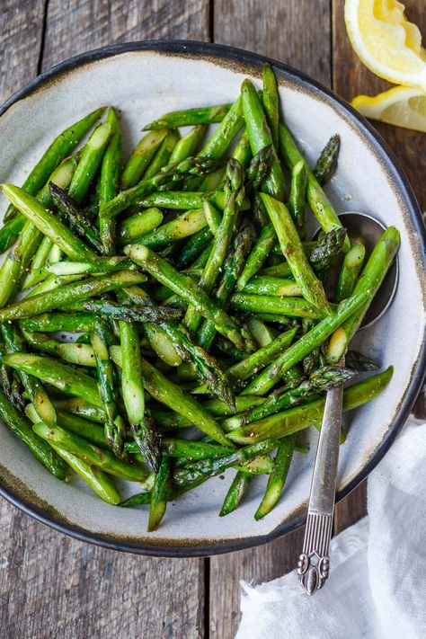 Sauteed asparagus is a quick and healthy side dish, tender spears cooked in olive oil and seasoned simply with salt and pepper. Sauteed Asparagus, Saute Asparagus, Best Asparagus Recipe, Feasting At Home, Recipe Inspirations, Creamy Asparagus, Healthy Side Dish, Asparagus Soup, How To Cook Asparagus