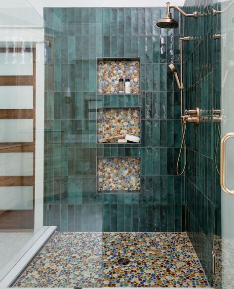 One of the best parts of working with our clients is the ability to flex our creative muscles- whether it is problem solving a layout issue or designing unique shower tile designs, we love every aspect of it! Each design is curated specifically for the homeowner, and this one was no different! With an earthy inspired palette, this shower is a true showstopper.⁠  Click the link to see our other creative bathroom designs and solutions. ⁠ Unique Shower Tile Ideas, Unique Shower Tile, Bathroom Design Master, Bedroom Bathroom Combo, Bathrooms 2024, Room Ideas Interior Design, Unique Bathroom Tiles, Creative Bathroom Design, Earthy Bathroom