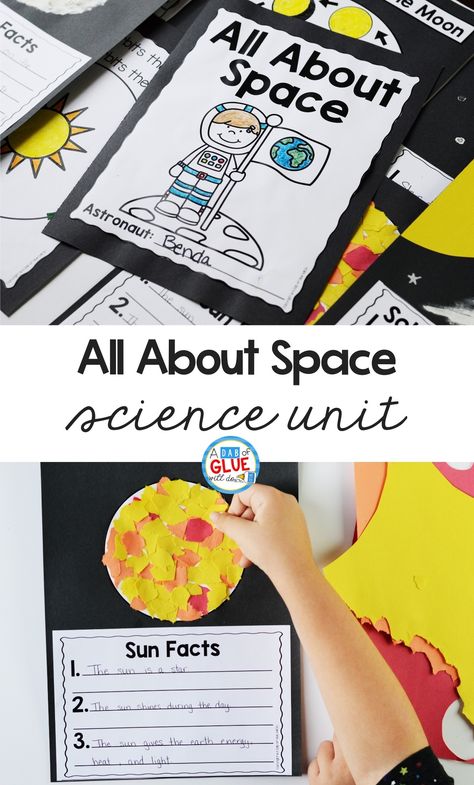 Pin image for the Space Science Lesson Unit. Space Lessons For Kindergarten, Space 2nd Grade, Sun Unit For Kindergarten, 2nd Grade Space Activities, All About Space For Preschool, Science Units Elementary, Space Theme Elementary School, Outer Space Activities For Kindergarten, Space Unit For Kindergarten