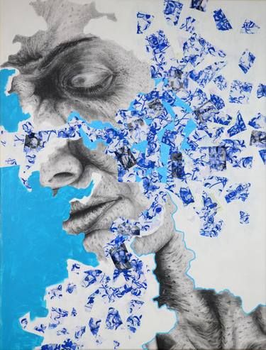 Andy Butler, Disguise Art, Memory Artwork, Distortion Art, Gcse Art Sketchbook, Layered Art, Acrylic Paint On Canvas, Blue Art Prints, Painting Blue