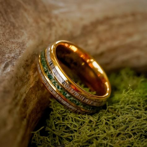 The Butano, one of our New Favorites, made with Moss Agate & Antler! Get 25% OFF all In Stock! Plus don’t Miss our EXCLUSIVE offers! #Antlerrings #antlerring #rusticwedding #weddingband #weddingbands #shedhunting #wedding #outdoor #westernwedding #mensweddingband Moss Agate Ring For Men, Moss Agate Male Ring, Moss Agate Mens Wedding Band, Luxury Agate Men's Ring, Luxury Nature-inspired Rings With Moss Agate, Antler Ring, Western Wedding, Moss Agate, Antlers