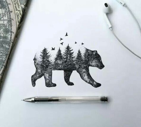 Alfred Basha, Academic Drawing, Geometric Bear, Forest Tattoos, Mountain Drawing, Pen Illustration, Bear Tattoo, Mountain Tattoo, Elephant Tattoos