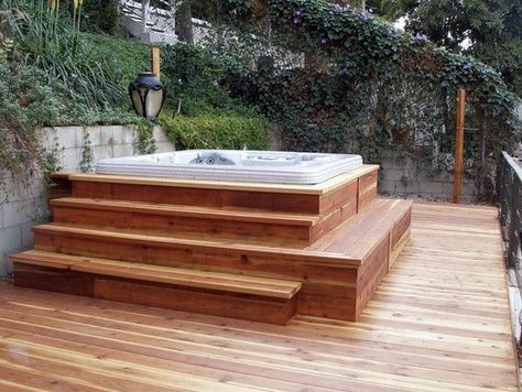 Top 80 Best Hot Tub Deck Ideas - Relaxing Backyard Designs Hot Tub Deck Ideas, Whirlpool Deck, Hot Tub Deck Design, Decks Ideas, Small Hot Tub, Hot Tub Steps, Kleiner Pool Design, Hot Tub Landscaping, Tub Deck