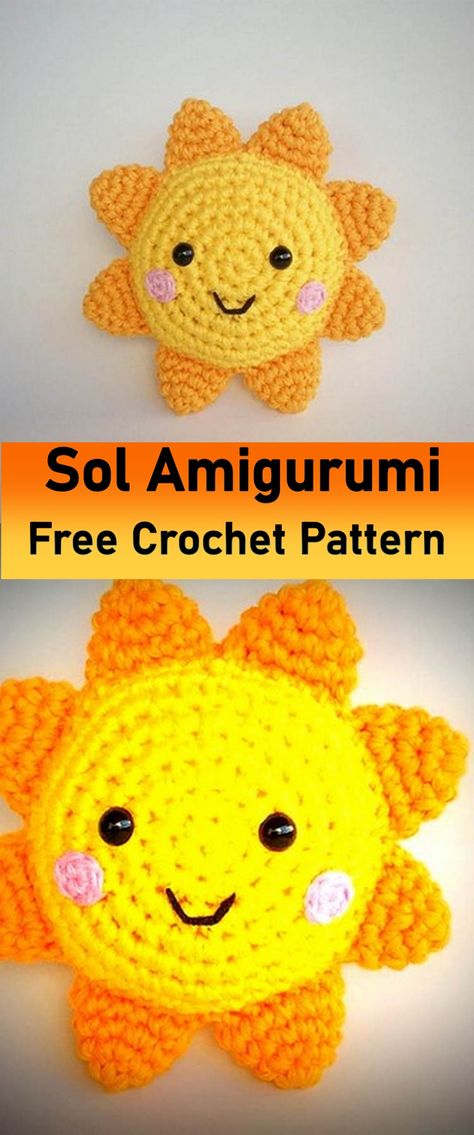 crochet sun amigurumi with this detailed pattern, perfect for both beginners and advanced crocheters. This adorable sun amigurumi, inspired by a sensory toy design, is sure to brighten any space. To form the circular sun shape, evenly increase stitches by following a specific pattern that starts with a magic circle and continues with sequential increases. Attach the sun’s rays by folding them in half and sewing them securely around the body to create a symmetrical look. Sew the facial features, Crochet Big Amigurumi Free Patterns, Crochet Sun Pattern, Sun Crochet Pattern Free, Orange Crochet Ideas, Crochet Moon Pattern, Crochet A Sun, Sun Amigurumi, Yellow Amigurumi, Free Form Crochet