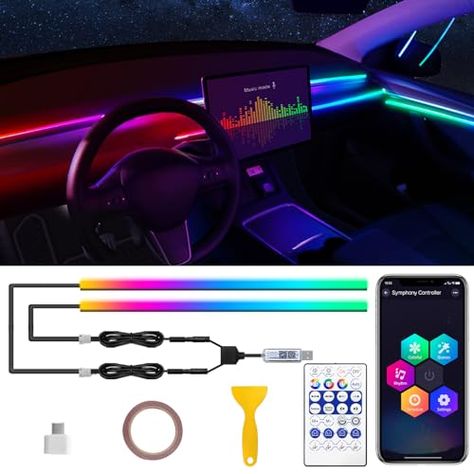 Tesla Model 3/Y/S/X Dreamcolor Acrylic Interior Car LED Strip Light with USB/Type C, RGB 2 in 1 with 110.2 inches LED Strip for Tesla, Dynamic Chasing Music Sync Neon Tesla Ambient Lighting Kits Tesla Accessories, Interior Car, Led Strip Light, Tesla Model 3, Strip Light, Car Led, Phone Apps, App Control, Fiber Optic