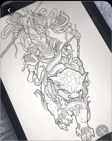 Foo Dog Leg Sleeve, Hannya Maske Tattoo, Tato Irezumi, Foo Dog Tattoo Design, Tattoo Japan, Foo Dog Tattoo, Tattoo Tiger, Hannya Mask Tattoo, Hannya Mask