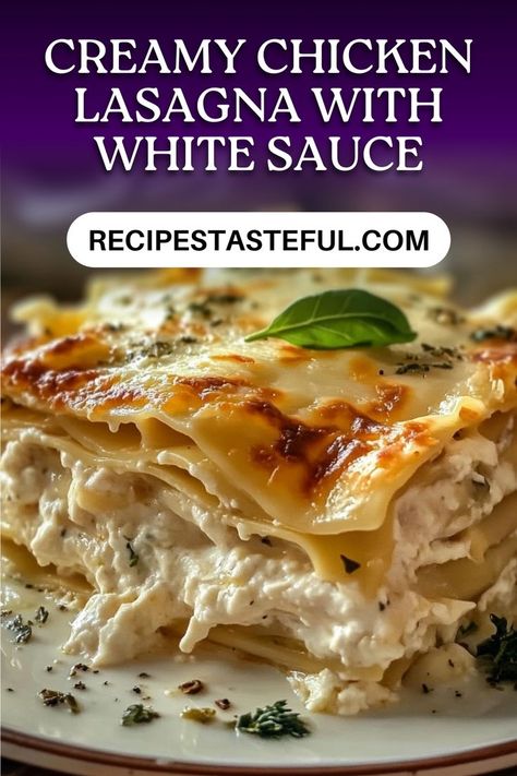 This Creamy Chicken Lasagna with White Sauce features layers of tender chicken, creamy ricotta, and a rich white sauce, all topped with gooey mozzarella cheese. It’s a comforting dish that the whole family will love! Creamy White Cheese Chicken Lasagna, Lasagne With White Sauce, Lasagna Recipe Bechamel White Sauce, White Sauce Chicken Lasagna, White Lazy Lasagna, Chicken Lasagna With White Sauce, Chicken Lasagna Recipe Easy Simple, Creamy Chicken Lasagna With White Sauce, Dinner Recipes With Ricotta Cheese