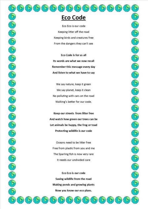 Dalbeattie Primary School's Eco-Committee made their Eco-Code into a poem. Eco School, New Classroom, A Poem, Primary School, Teaching Ideas, Coding