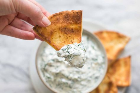 Swiss Chard Tzatziki! Delicious tzatziki yogurt dip with Swiss chard, mint, olive oil, lemon, and garlic. Great with pita chips! #tzatziki #swisschard #yogurtdip Swiss Chard Chips, Cardamon Recipes, Protein Mug Cakes, Chard Recipes, Pepperocini Recipes, Yogurt Dip, Delicious Appetizer Recipes, Pita Chips, Swiss Chard