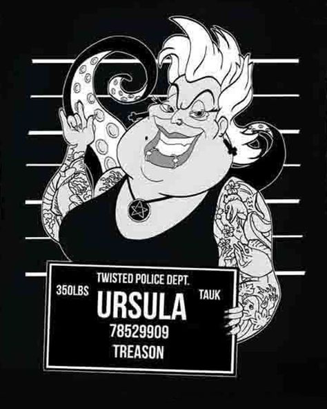 Ursula Mugshot Disney Mugshots, Disney Gone Bad, Tattoo Emo, Punk Disney Princess, Disney Ursula, Disney Pin Up, Disney Punk, Goth Disney, Punk Disney Princesses