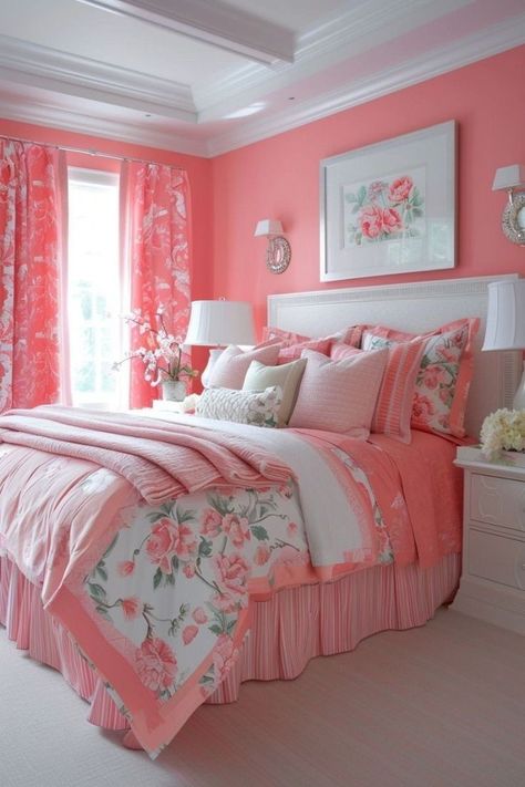 White And Pink Bedroom Ideas, White And Pink Bedroom, Kid Organization, Pink Bed, Pink Bedroom Ideas, Room Vibes, Pink Bedroom Decor, Bedroom Layout, Pink Room Decor