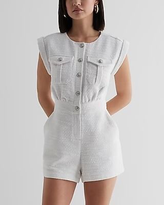 Discover great products at the best prices at Dealmoon. Express Boucle Tweed Sleeveless Utility Romper. Price:$79.00 at Express Tweed Romper, Feminine And Masculine, Utility Romper, Short Sleeve Kimono, Masculine Style, Novelty Buttons, Henley Sweater, Utility Style, White Tweed