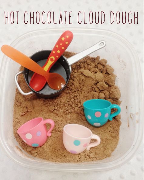 Cloud Dough Recipe, Chocolate Activities, Cloud Dough Recipes, Building A Snowman, Blackberry Syrup, Sensory Games, Pretend Kitchen, Chocolate Crafts, Cloud Dough