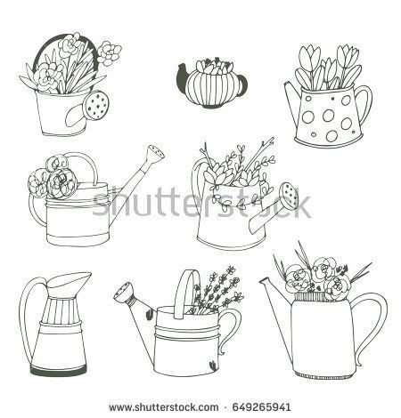 Watering Can Flowers Tattoo, Cute Watering Can Drawing, Watering Can Sketch, How To Draw A Watering Can, Water Can Tattoo, Watering Can With Flowers Drawing, Watering Can Tattoo Ideas, Water Can Drawing, Watering Can Doodle