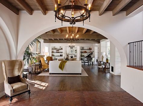 Love the arched doorway and beamed ceiling. This is the entryway in my dream house. House Plans Philippines, Spanish Interior Design, Spanish Interior, Mediterranean Home Decor, Spanish Style Home, Casas Coloniales, Spanish Style Homes, Mediterranean Decor, Mediterranean Home