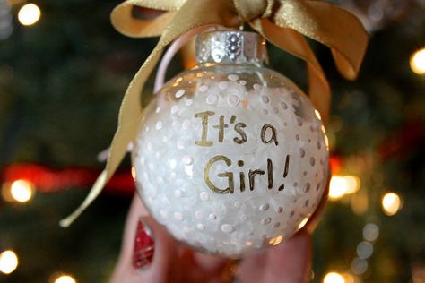 Christmas Ornament Gender Reveal Baby Ornaments Diy, Diy Gender Reveal, Christmas Gender Reveal, Gender Reveal Announcement, Mitten Ornaments, Gender Reveal Ideas, Plastic Canvas Ornaments, Yarn Hats, Glitter Ornaments