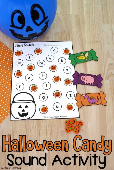 Pumpkin Activities Kindergarten, Halloween Literacy Activities, Halloween Literacy Centers, Kindergarten Halloween Party, Initial Sound Activities, Letter Sounds Kindergarten, Letter Sound Games, Letter Identification Activities, Pumpkins Kindergarten