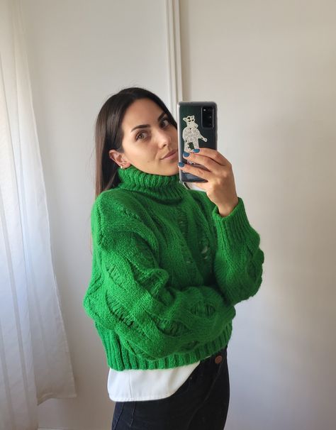 Green Pullover Outfit, Outfit Jersey, Pullovers Outfit, Green Knit Sweater, Black Outfits, Green Sweater, Fashion Killa, Crochet Clothes, Nightwear