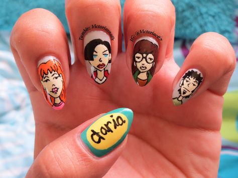 Daria nails Daria Cartoon, Love Nail Art, Daria Morgendorffer, Uñas Ideas, Cartoon Nails, Wow Nails, Baddie Nails, Inspired Nails, Beauty Hair Makeup