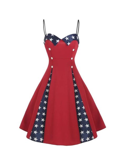 This product is pre-sale and it will take 10 days to ship. This USA flag print dress is necessary clothes in your wardrobe, simple yet chic, not only show your good figure and dressing style but also can bring you cool in the summer. Material: Polyester Color: Red Neckline: Sweetheart Decoration: Button Sleeve Type: Spaghetti Straps Gender: Women Occasion: Vintage, DailyParty Package Content: 1 x Women Dress 5 Sizes available: Size: There are 5 sizes (S/M/L/XL/2XL) available for the following li Star Patchwork, Retro Stage, Vintage Slip Dress, Vintage Slips, Standard Dress, Dress Retro, 1950s Dress, Chic Vintage, 1950s Vintage