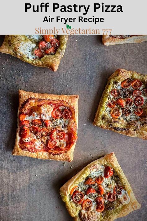 Air Fryer Puff Pastry Pizza are so easy and quick to make. These make a perfect after school snack or a busy weeknight meal. #airfryerappetizer #airfryersnack #puffpastryrecipes #puffpastrypizza #pizzatart #tomatotart Airfryer Pastry Recipes, Air Fryer Puff Pastry Recipes, Airfryer Vegetables, Air Fryer Puff Pastry, Air Fryer Lunches, Snack Quick, Easy Delicious Appetizers, Puff Pastry Pizza, Pastry Pizza