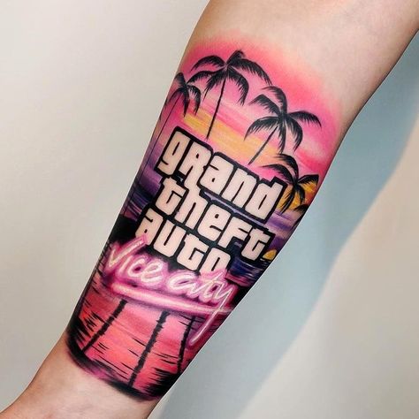 Gta Tattoo, Bialystok Poland, Tattoo Gangster, Casino Tattoo, Gang Tattoos, Gamer Tattoos, Tattoo Culture, Pink Tattoo, City Tattoo