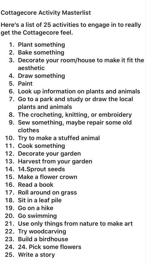 Cottagecore Aesthetic Guide, Cottagecore Hygge, Corrage Core Aesthetic, Cottagecore Activity List, How To Live Cottagecore, Cottage Core Hobbies, Cottage Core Tips, Core Aesthetics List, Cottagecore Skills