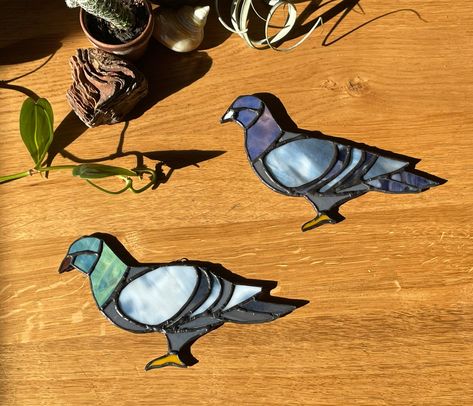 Stained Glass Funny, Simple Bird Stained Glass Patterns, Stained Glass Birds Doves, Stained Glass Birds Suncatchers, Stained Glass Birds On A Branch, Hummingbird Stained Glass Sun Catcher, Pigeon Bird, Chicago Gifts, Stained Glass Bird