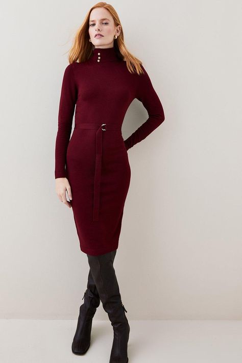 Transitional Closet, Roll Neck Dress, Red Sweater Dress, Ladies Clothes Fashion, Turtleneck Dress, Ladies Clothes, Red Sweater, Red Midi Dress, Effortless Elegance