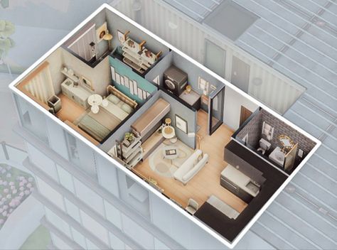 Student Apartment Sims 4, Cute Apartment Layout, Sims 4 Eco Lifestyle Apartment, Sims 4 1310 21 Chic Street, 1310 21 Chic Street Sims 4 Layout, 1310 21 Chic Street, Desert Luxe, Sims 4 Loft, Snowy Escape