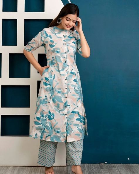 New launch😍😍 Premium Floral Fine cotton kurti Palazzo set Launching designer Co-erd set in Aline pattern paired with Ankle length pant Giving the perfect outfit and deliberate choice about your look..👑👑 Enjoy your Summer with our amazing Cotton cord set 🥰 Stylish cord sets for this Summer which gives you a cool n stylish look Very comfortable and classy Size-M.38),L(40),XL(42), XXL(44) Fabric - PURE COTTON Price - 649 ₹+Ship Extra 👈👈 Ready to dispatch✈️✈️ . . . #kurtiset #kurtilo... Classy Kurti Designs, Cotton Pants Design For Kurti, Simple Kurti Designs Classy, Co Cord Set, Pant Kurti Design, Pants Design For Kurti, Cotton Cord Set, Cotton Suit Designs, Kurti Pant Set