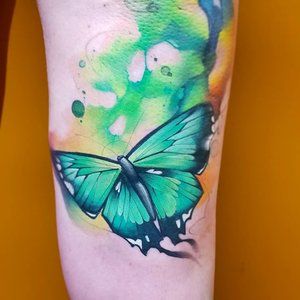 Green Watercolor Tattoo, Watercolor Tattoo Butterfly, Stars Wrist Tattoo, Sun Wrist Tattoo, Stars And Flowers, Design Dragon, Wrist Tattoo, Some Questions, Main Theme