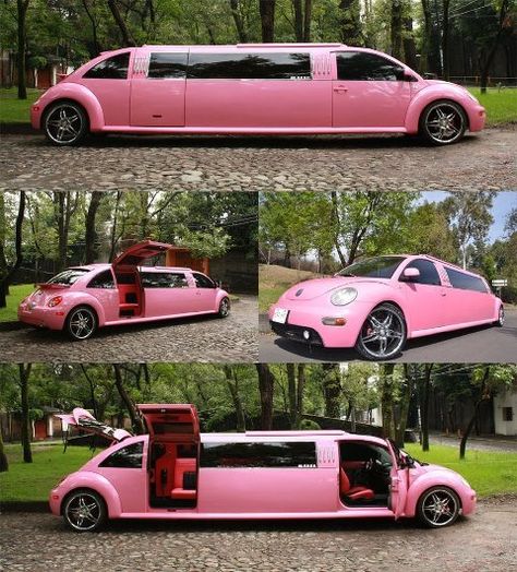 No way!! A PINK PUNCH BUGGY LIMO!! Pink Vw Bug, Pink Vw Beetle, Pink Beetle, Van Volkswagen, Wedding Limo, Ferdinand Porsche, Vw Vintage, Vw Porsche, Ford Raptor