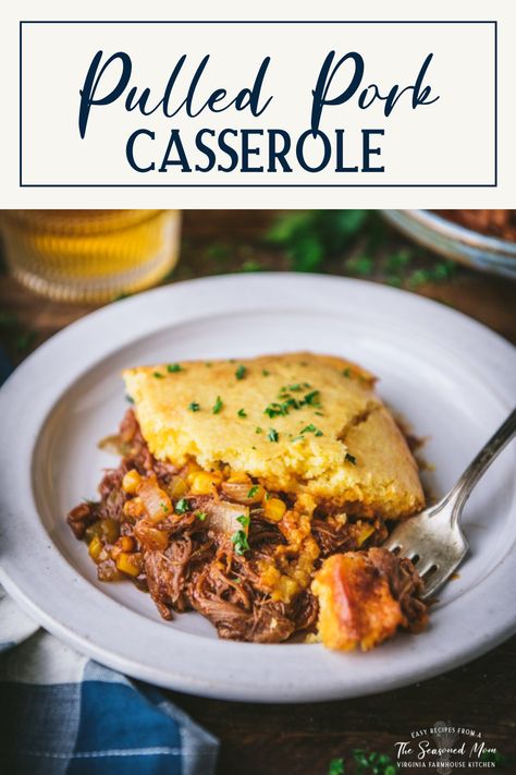 Casserole With Cornbread Topping, Leftover Pulled Pork Casserole, Casserole With Cornbread, Pork Casserole Recipes, Pulled Pork Casserole, Cornbread Topping, Cornbread Crust, Pulled Pork Leftover Recipes, Leftover Pulled Pork